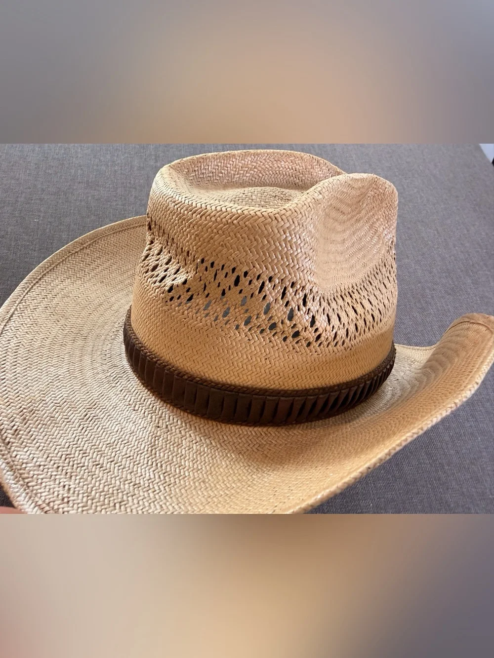Stetson Vintage Set of 2 Brown Straw Western Hat with Chin Cord Cowboy Unisex